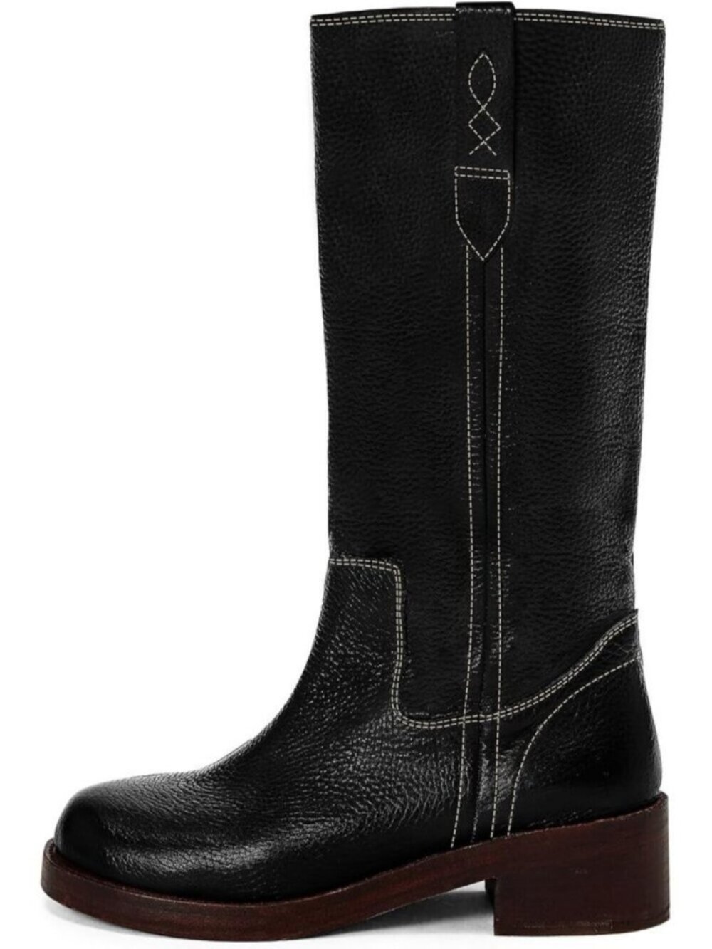 Women's Black Knee High Boots Round Toe Tall Long Boots Vintage Pull On Low Heel
